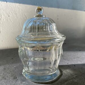 Indiana Glass apothecary jar with domed lid, and panels, vintage, very heavy
